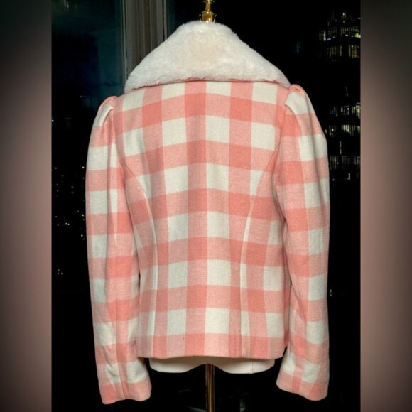 🆕 LOVESHACKFANCY 🧿 NWOT Dumont Faux Fur Collared Jacket, Crisp Peach - Sz M - Picture 7 of 16